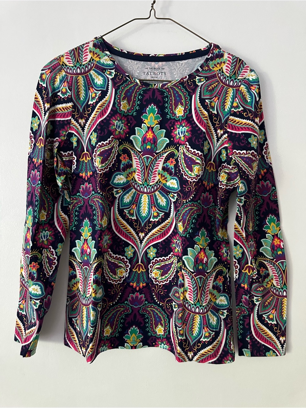 Talbots Multicolor Paisley Long-Sleeve Crewneck Top